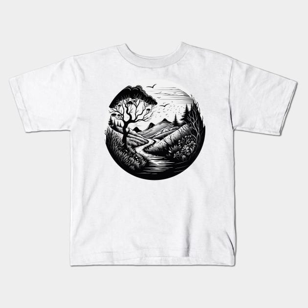 Line art landscape's Kids T-Shirt by Sheptylevskyi